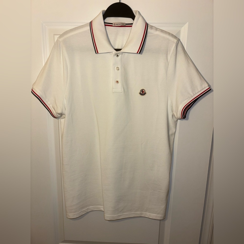 Moncler White Polo with Red Trim